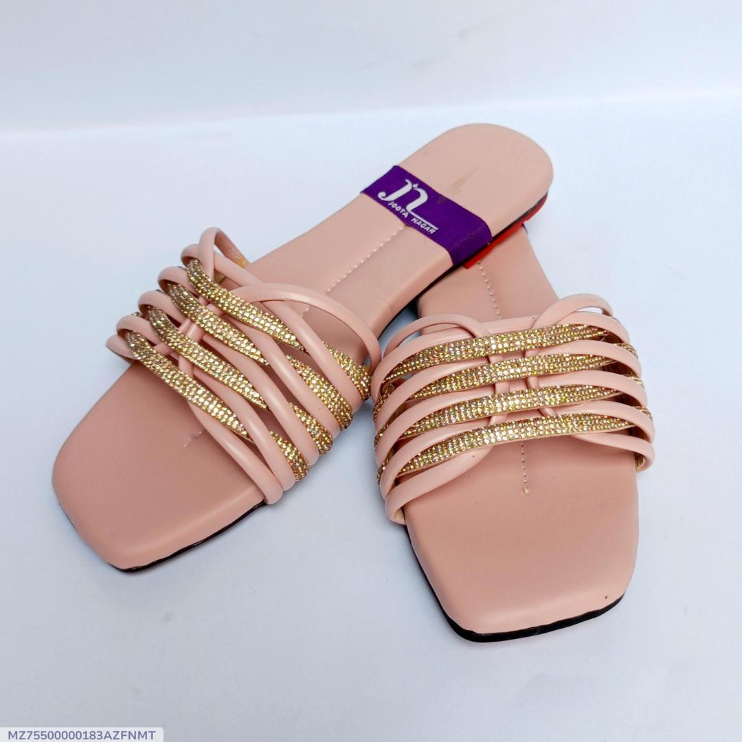 Peach Glitter Rexine Women's Fancy Slippers