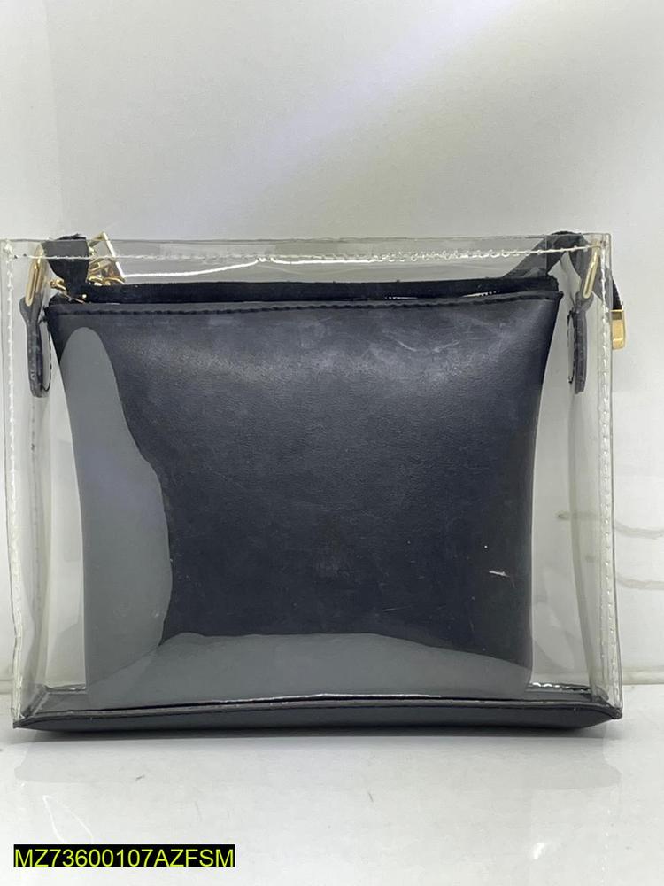 Transparent PU Leather Shoulder Bag for Women with Zip Pockets