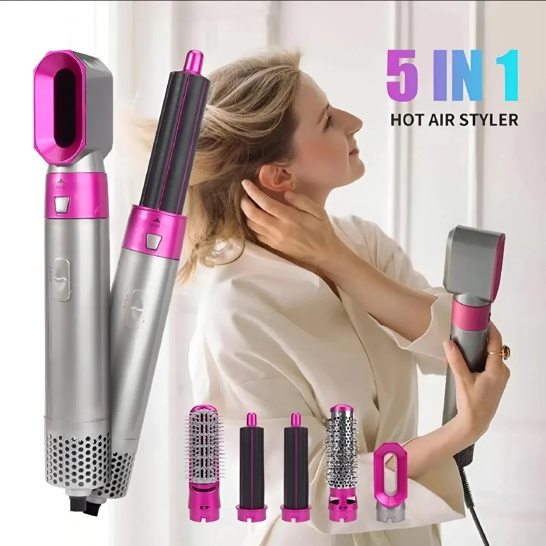 Hair Styling Brush & Curler with 5 Attachments Pink