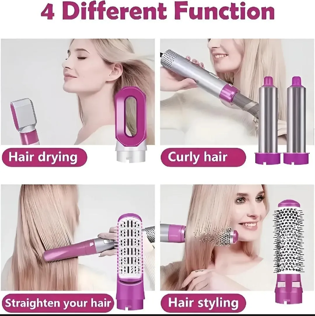 Hair Styling Brush & Curler with 5 Attachments Pink