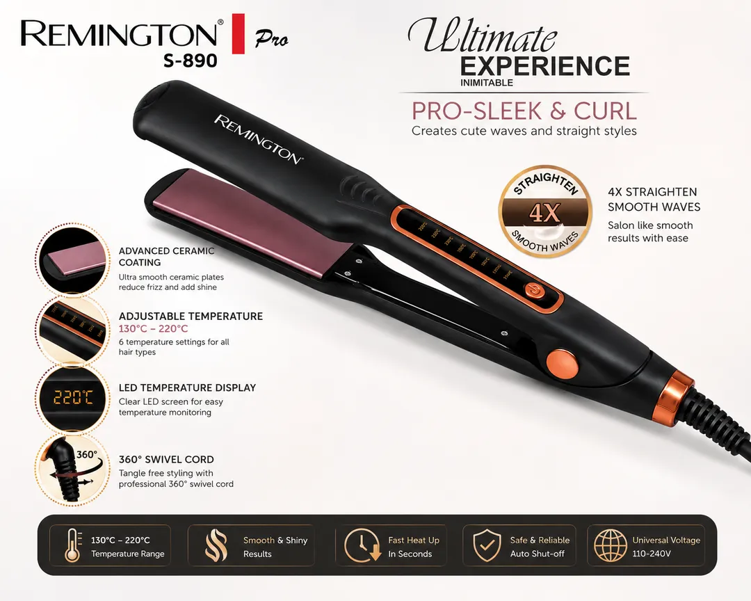 Remington Pro S-890 Hair Straightener & Curler Ceramic Coated Plates