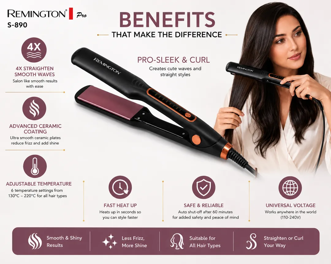 Remington Pro S-890 Hair Straightener & Curler Ceramic Coated Plates