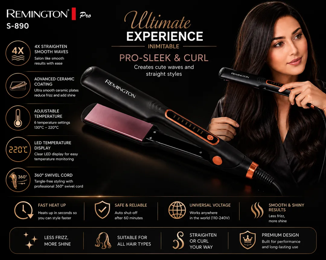 Remington Pro S-890 Hair Straightener & Curler Ceramic Coated Plates