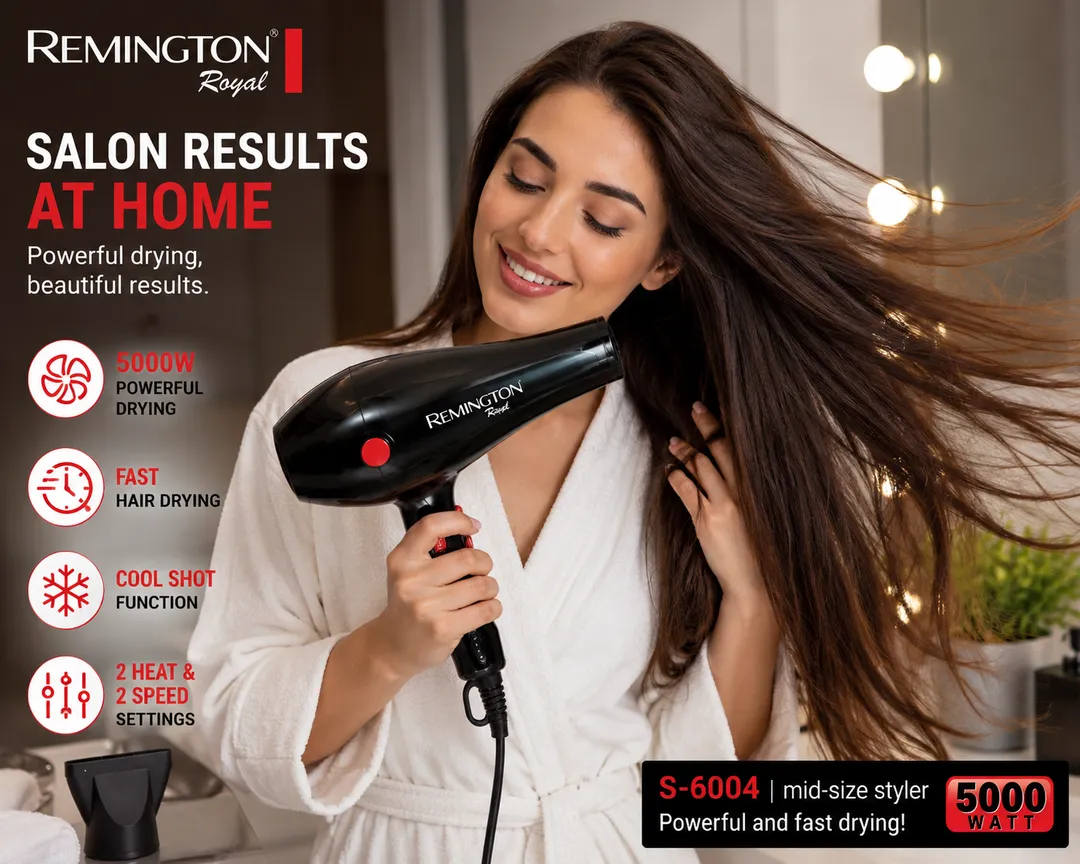 Professional Hair Dryer 5000W | Fast Drying | 2 Heat & 2 Speed Settings | Model S-6004