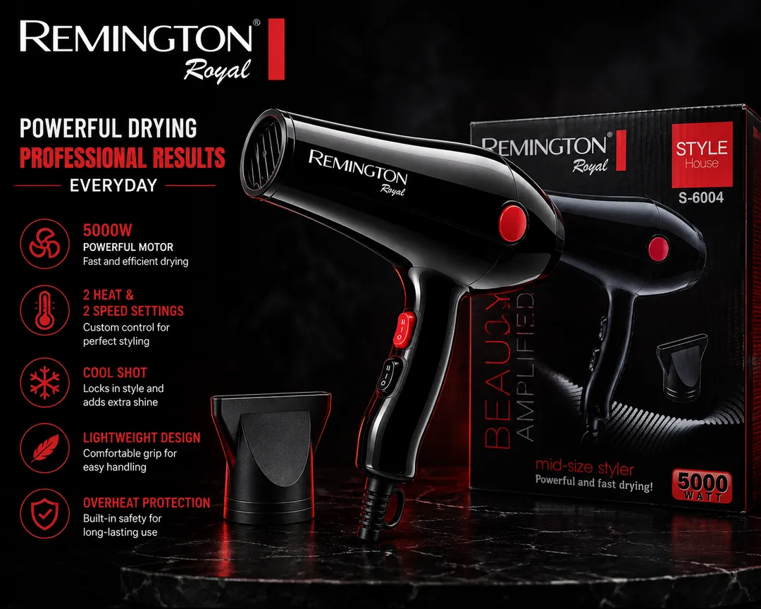 Professional Hair Dryer 5000W | Fast Drying | 2 Heat & 2 Speed Settings | Model S-6004