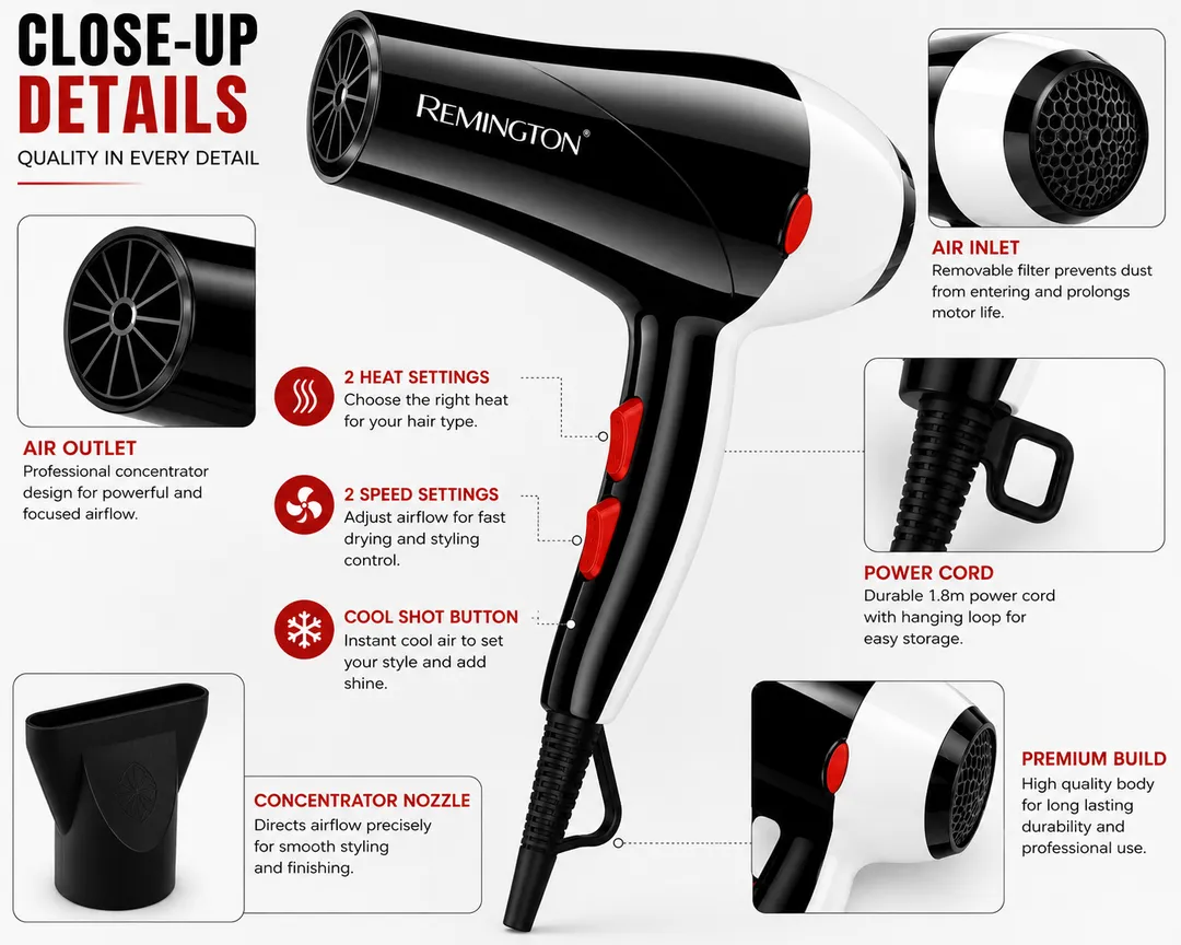 Salon Compact Hair Dryer RM-6002