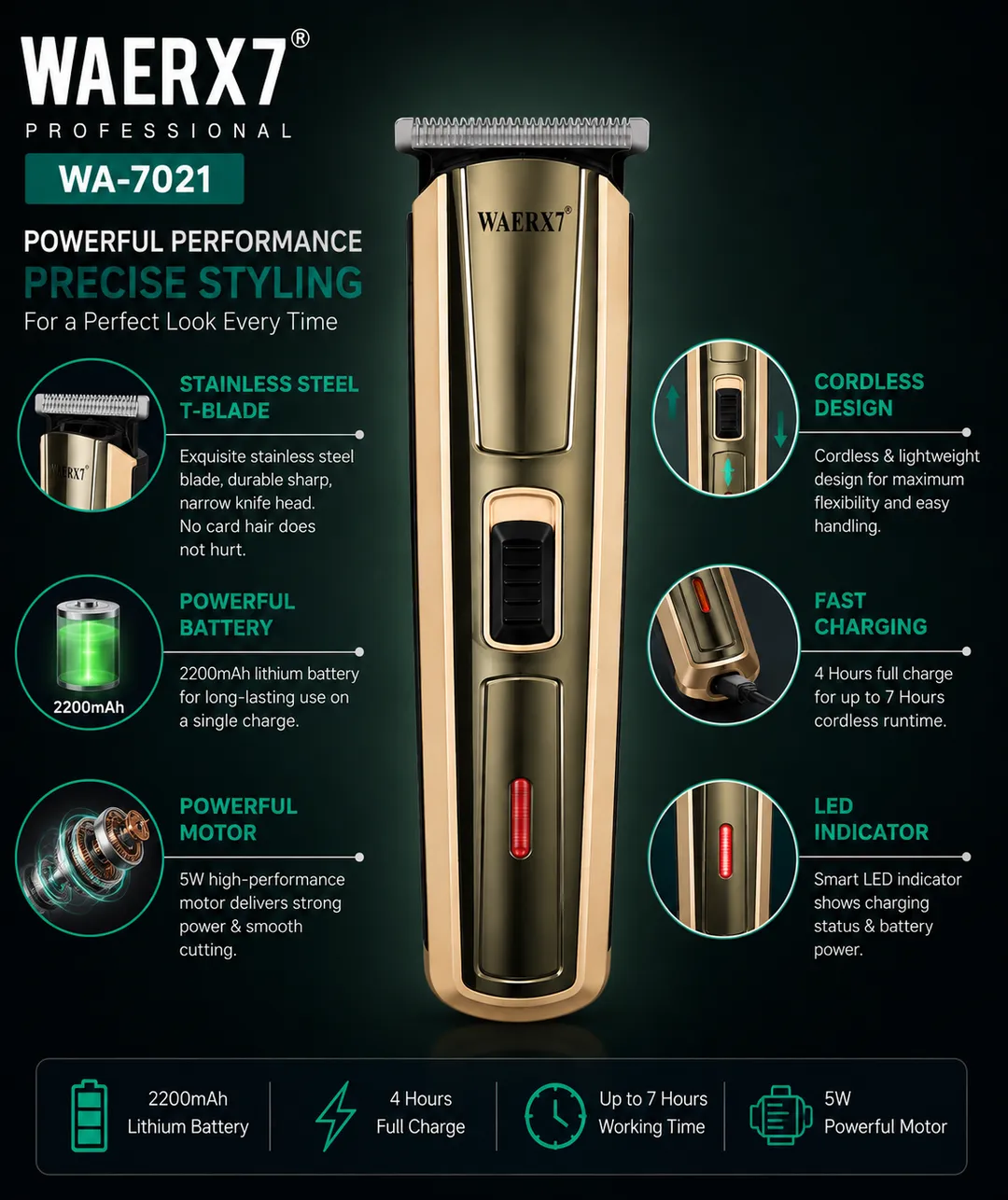 WAERX7 WA-7021 Professional Cordless Hair Trimmer
