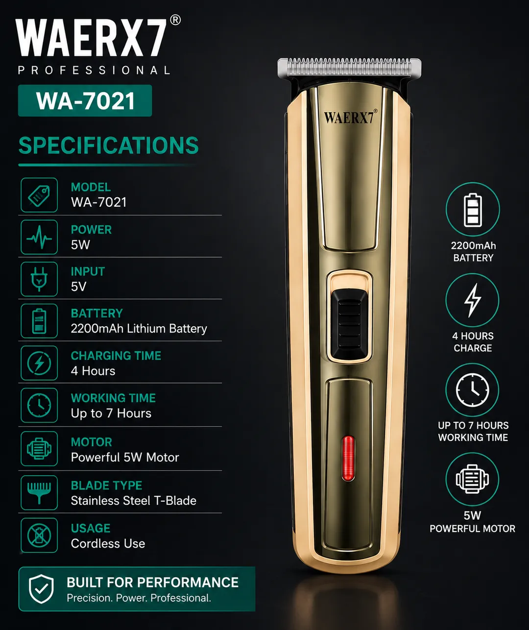 WAERX7 WA-7021 Professional Cordless Hair Trimmer