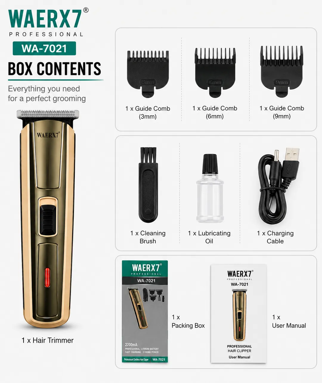 WAERX7 WA-7021 Professional Cordless Hair Trimmer