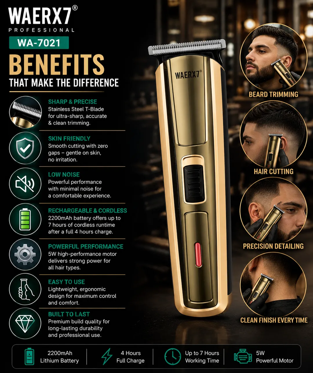 WAERX7 WA-7021 Professional Cordless Hair Trimmer
