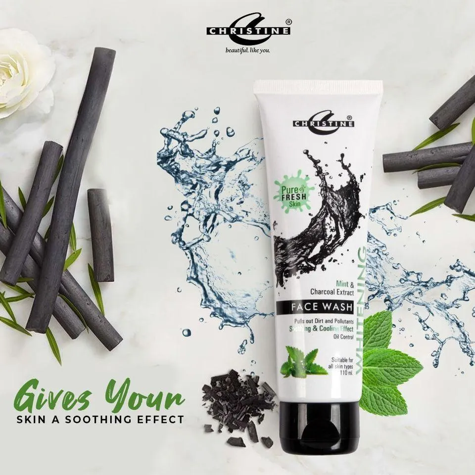 Christine Mint Charcoal Whitening Face Wash 110ml All Skin Types