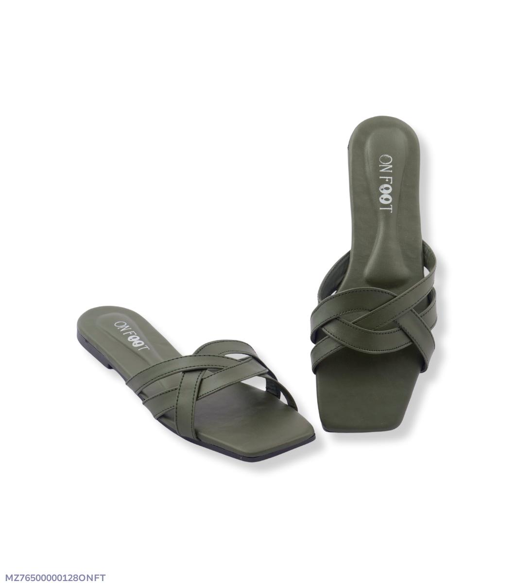 Green Rexine Crisscross Slides for Women