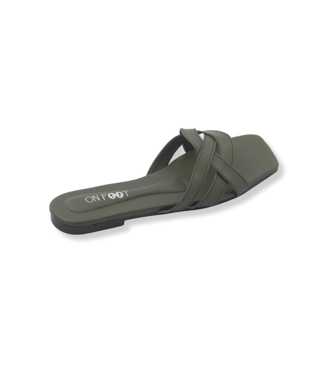 Green Rexine Crisscross Slides for Women