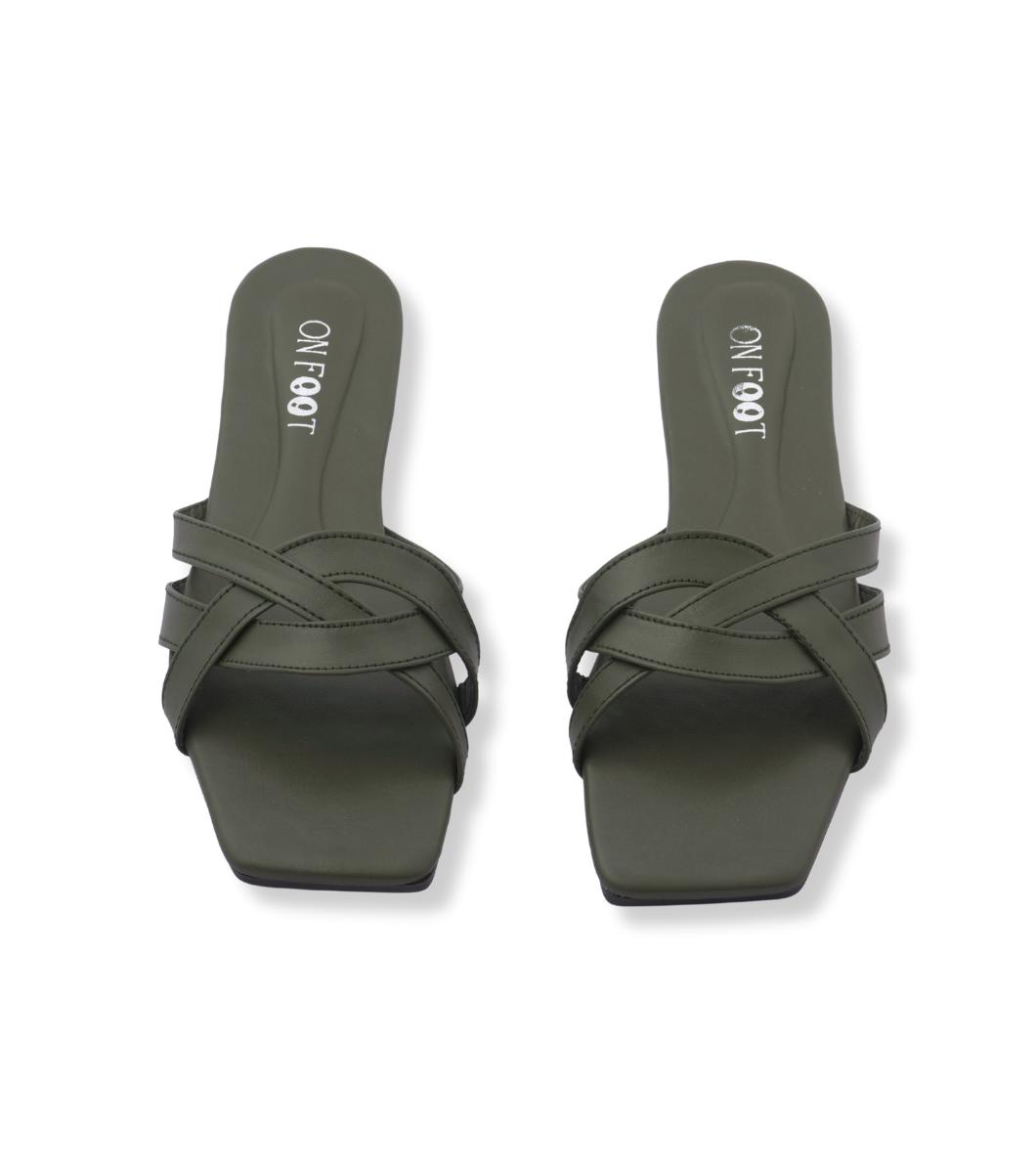 Green Rexine Crisscross Slides for Women