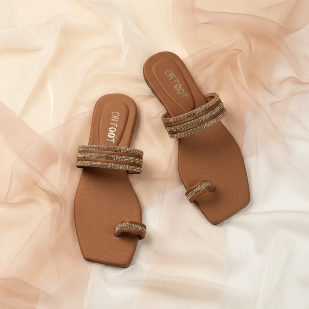 Women's Gold Embellished Flat Sandals