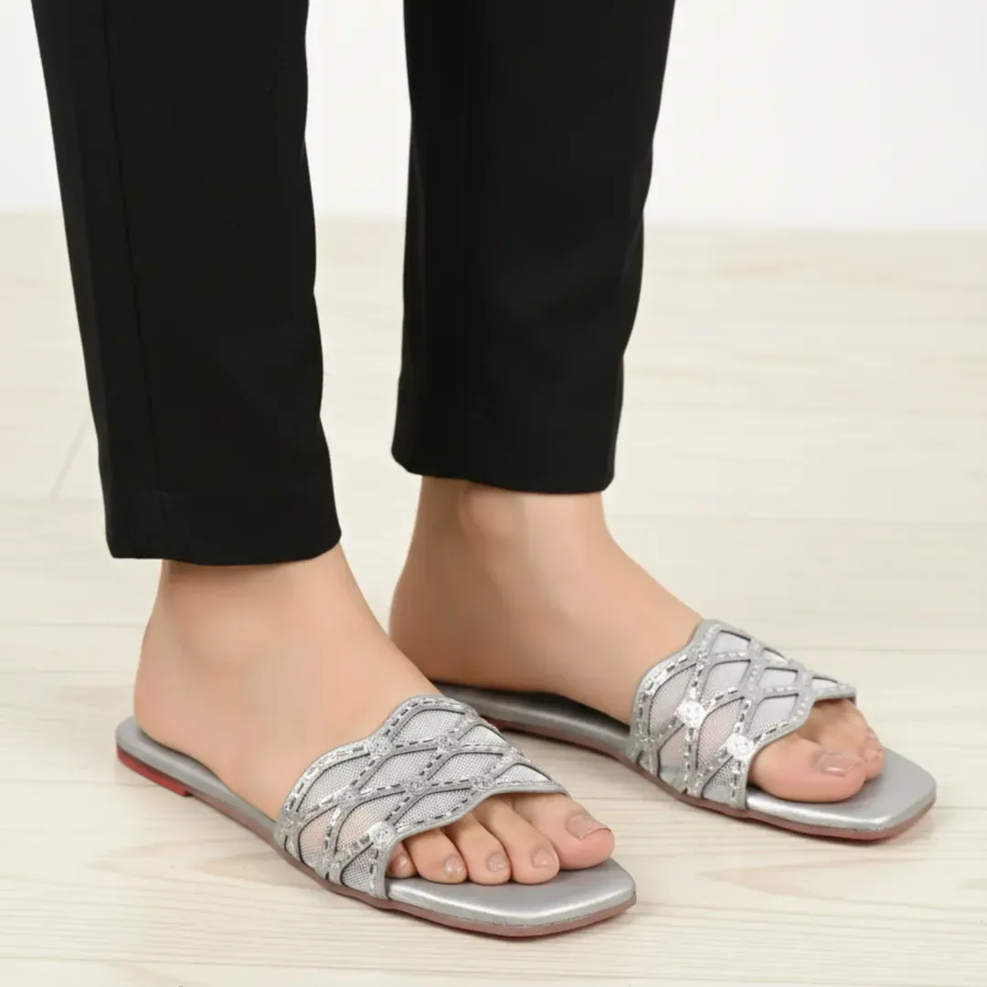Silver Gemstone Women's Fancy Slides Size 36-41