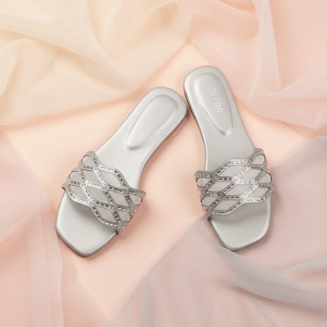 Silver Gemstone Women's Fancy Slides Size 36-41