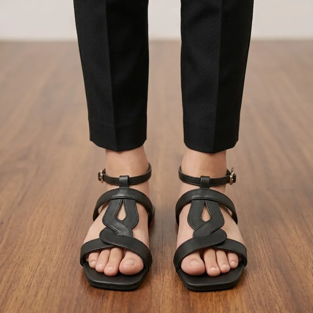Black Wave Ankle Strap Sandals 058