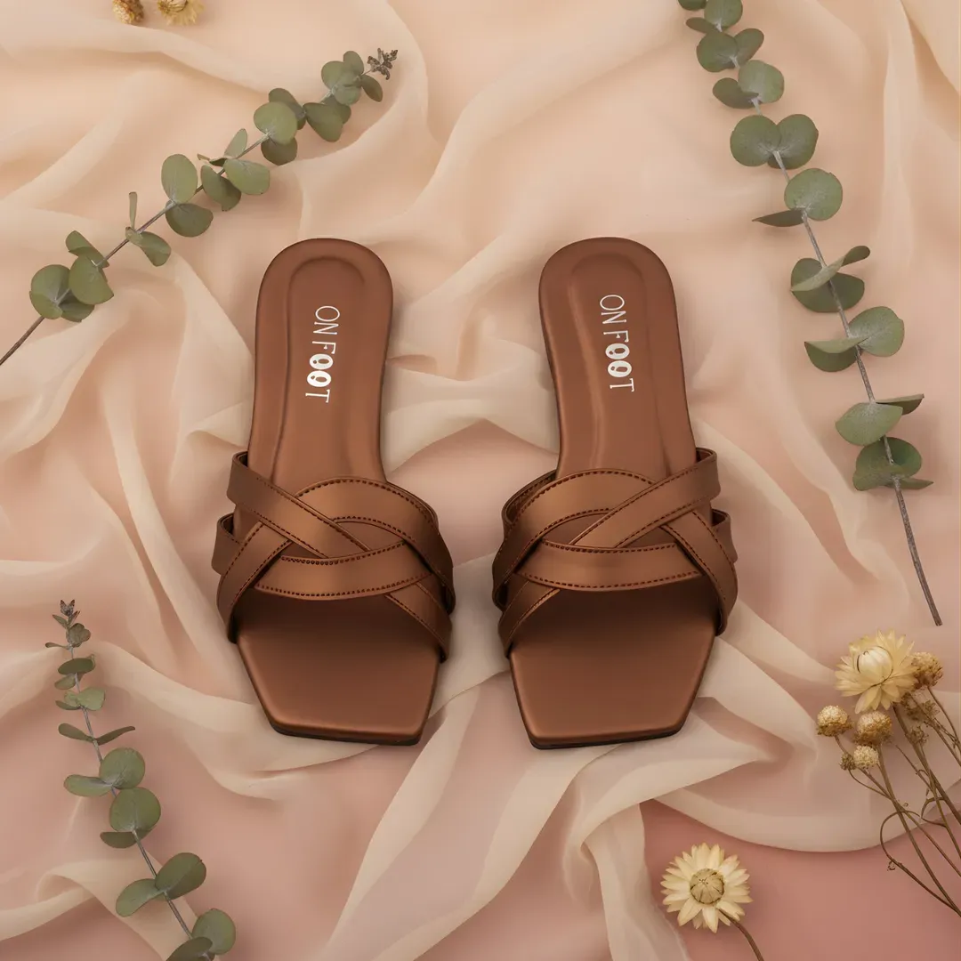 Brown Cross Strap Sandals for Women