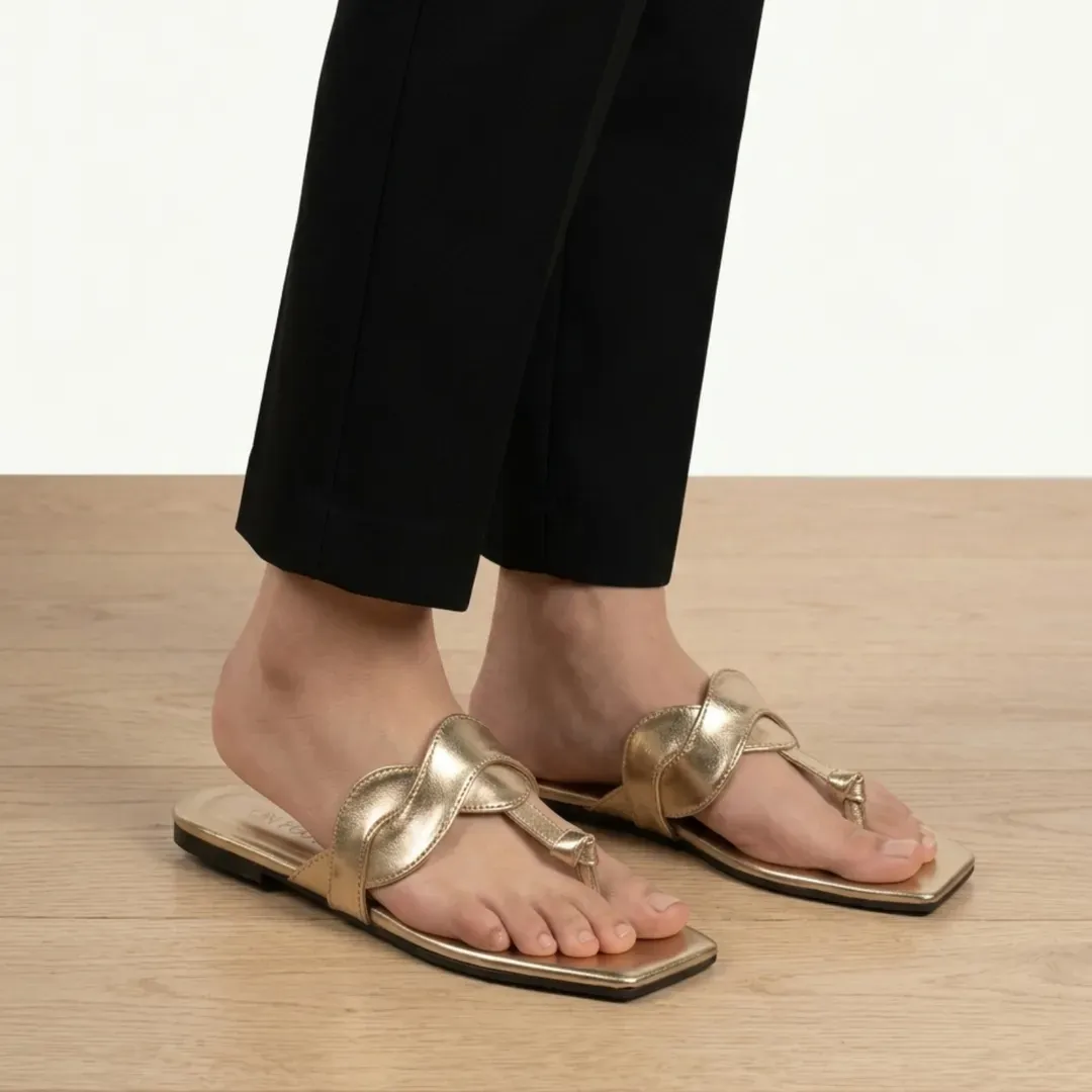 Golden Cross Toe Flat Sandals for Women