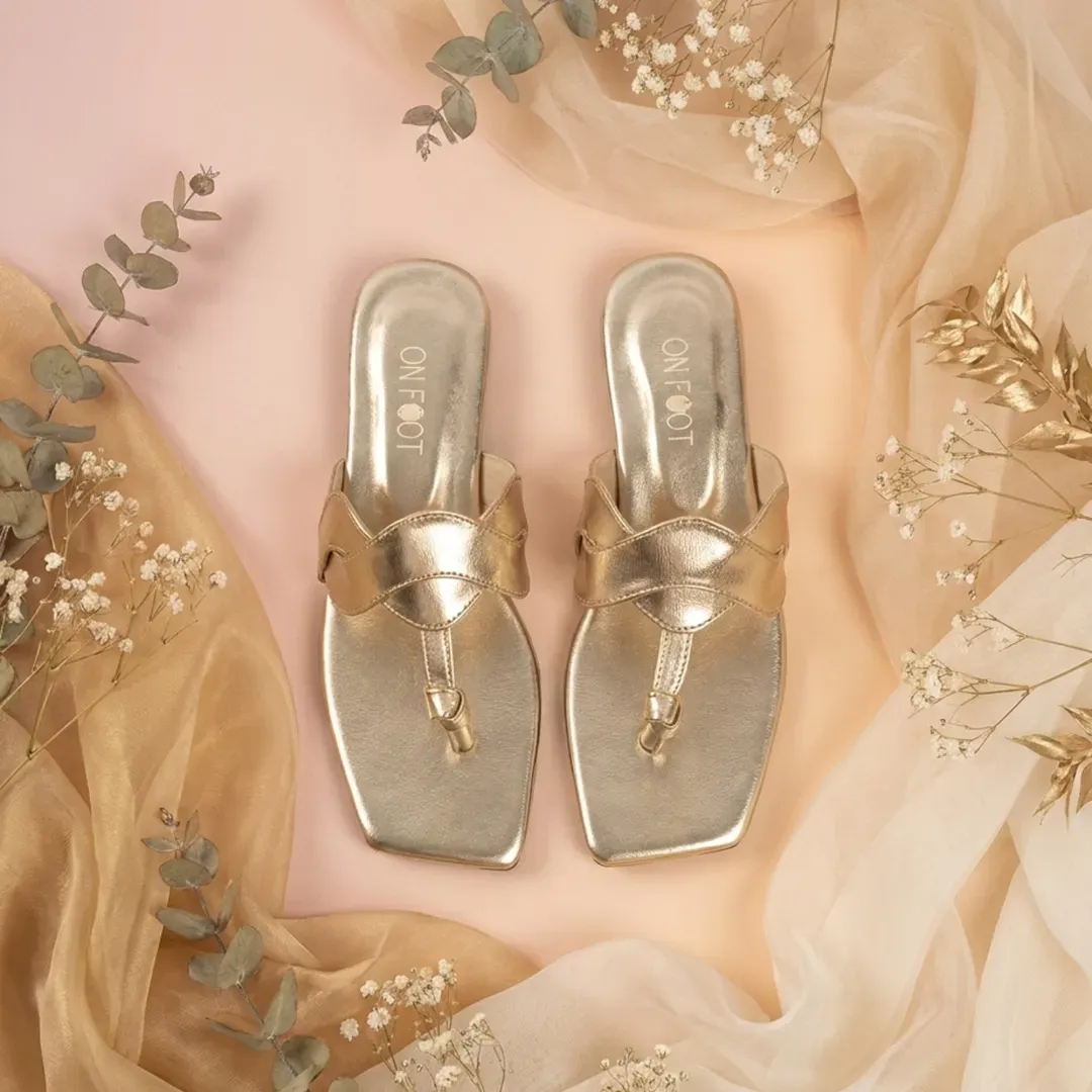 Golden Cross Toe Flat Sandals for Women
