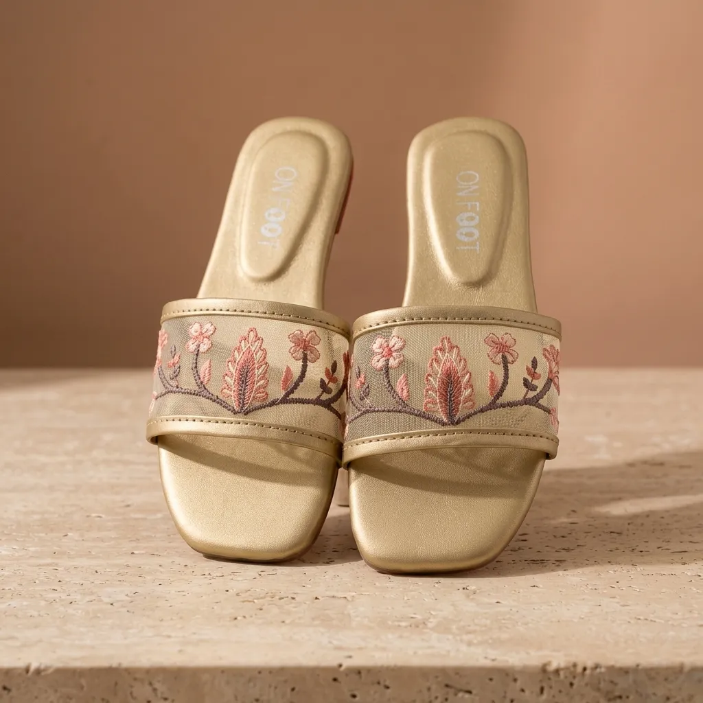 Celeste Embroidered Gold Women's Casual Formal Sliders