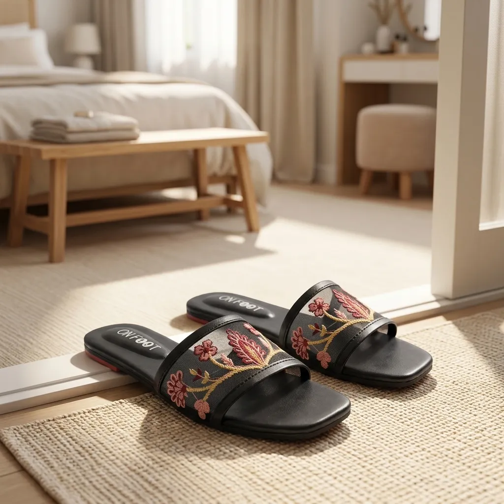 Celeste Embroidered Black Women's Casual Formal Sliders