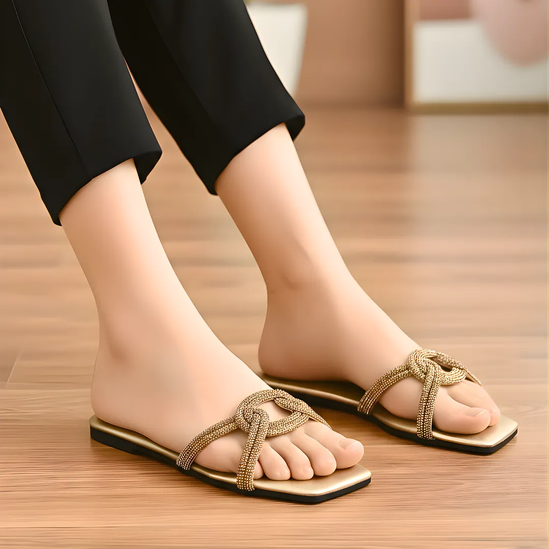Golden Grace Knot Women's Flat Sandals Size 36-41