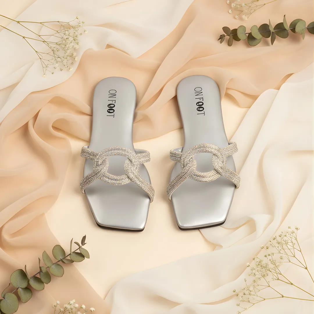 Grace Knot Silver Flat Sandals for Women