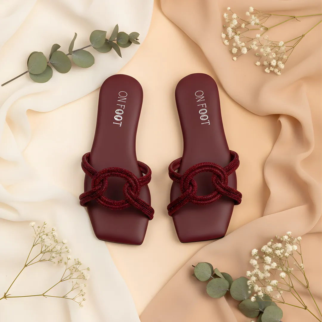 Maroon Grace Knot Women's Flat Sandals Size 36-41