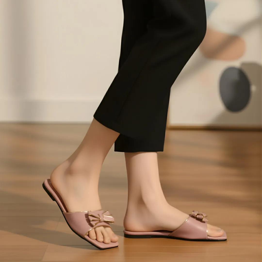 Women's Pink Bow Flat Sandals Size 36-41