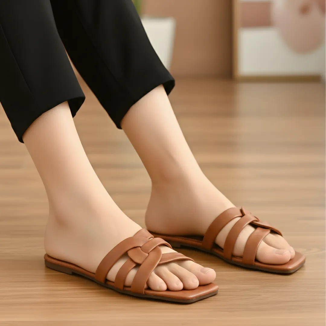 Women's Mustard Buckle Strap Flat Sandals Size 36-41
