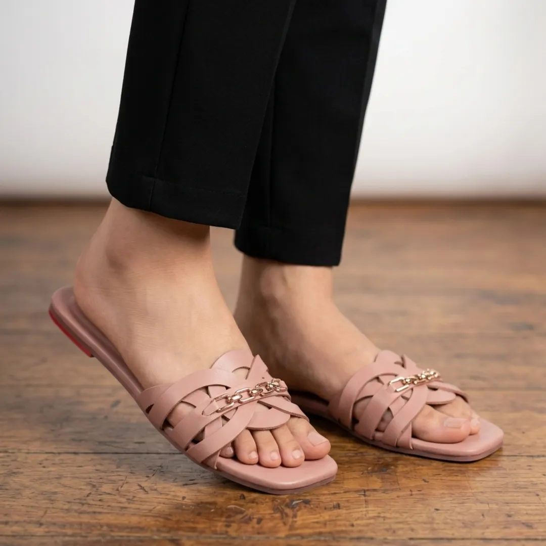 Pink Ruby Chain Cross Slides for Women