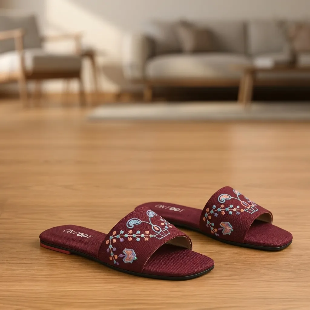 Velora Threadwork Comfort Slides - 065 - Maroon