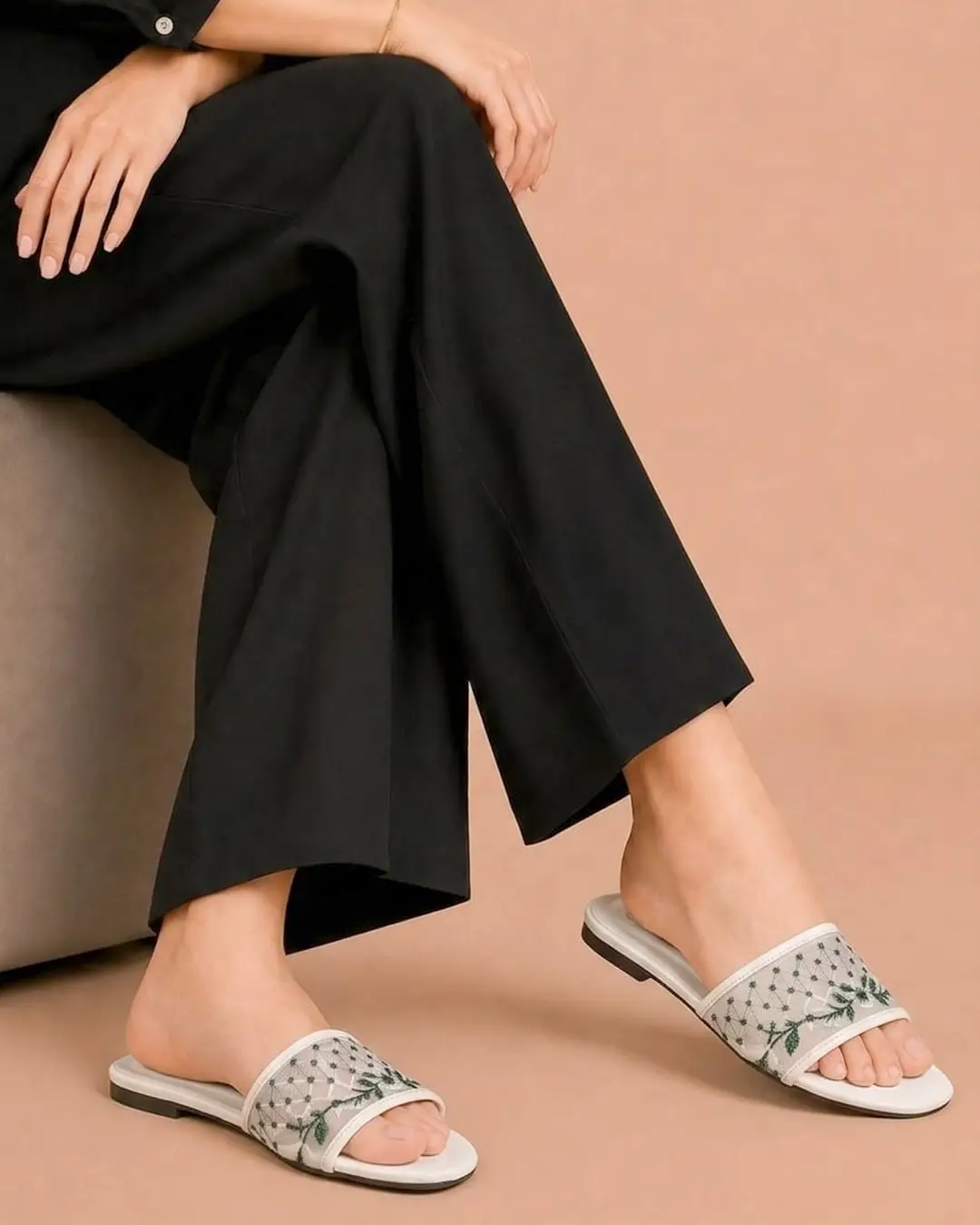 Women's Rexine Fancy Flats - 083 - 1 - Green & white