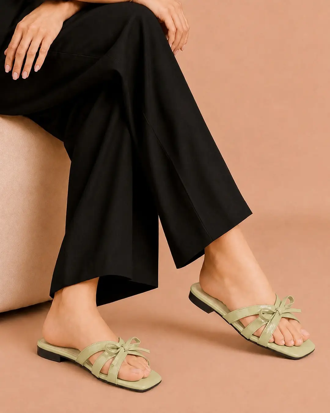 Elegant Bow Flat Sandals - 082 - Olive Green
