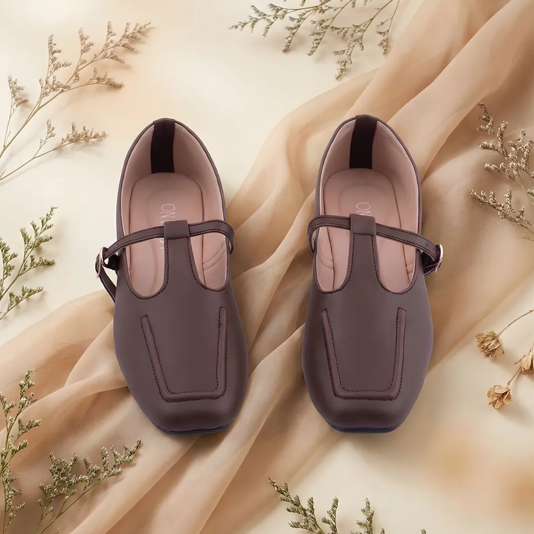 Women Brown Rexine Pumps with Strap Formal Casual Wear