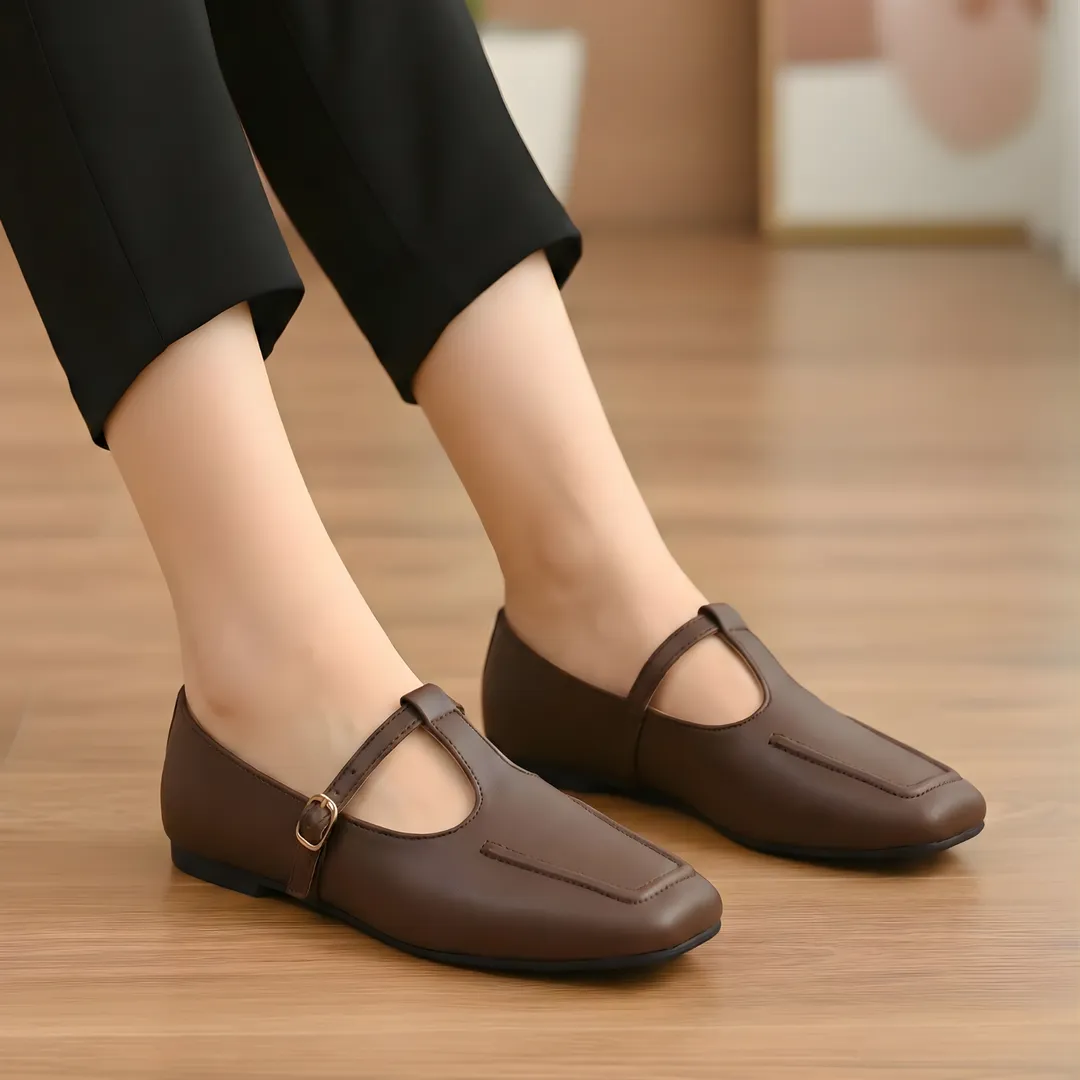 Women Brown Rexine Pumps with Strap Formal Casual Wear
