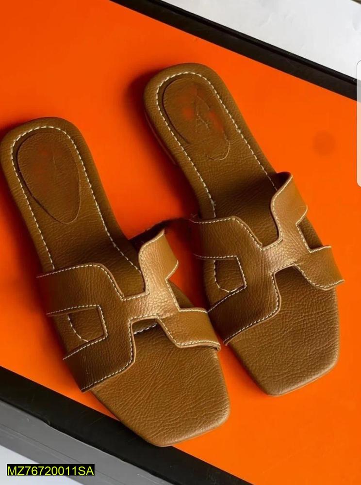 Women's H-Strap Rexine Flat Shoes Brown