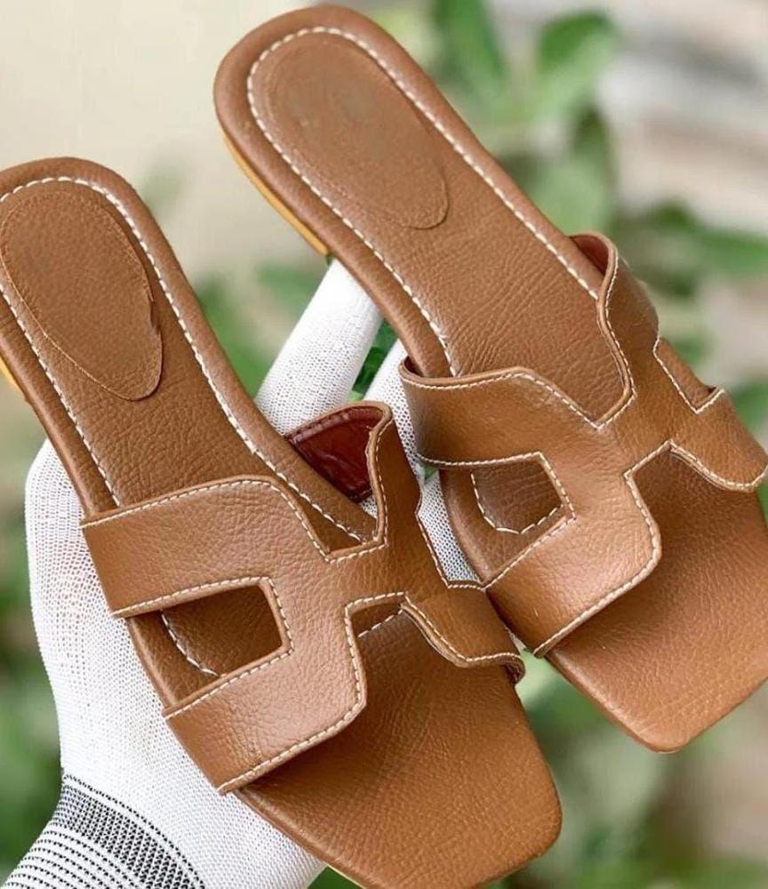 Women's H-Strap Rexine Flat Shoes Brown