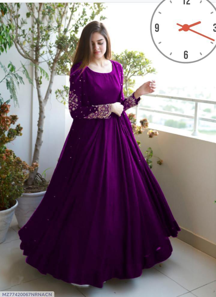 3 Pcs Women's Stitched Shamoz Silk Embroidered Gown Suit