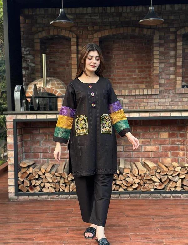 Chikankari Embroidered Women's Shirt & Trouser Set Cotton Pakistan