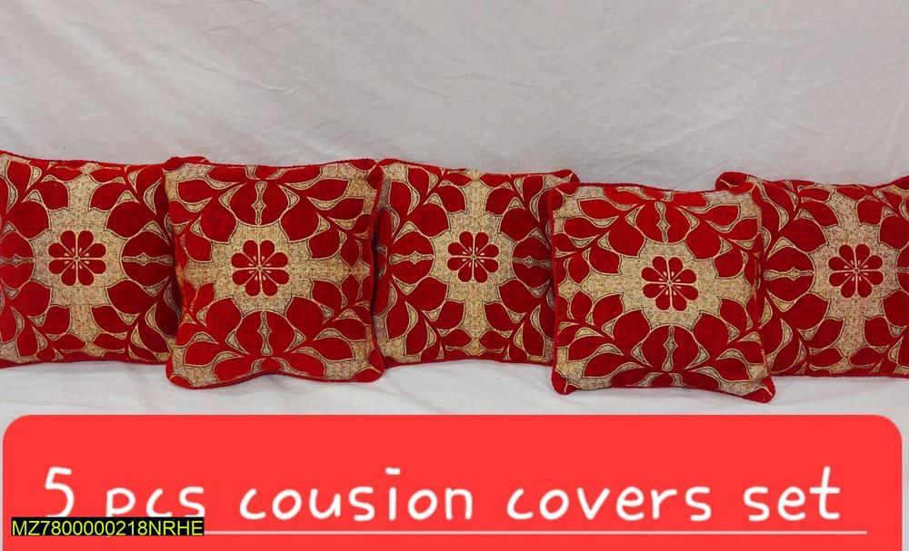 5 Pcs Red Gold Floral Velvet Cushion Covers Set