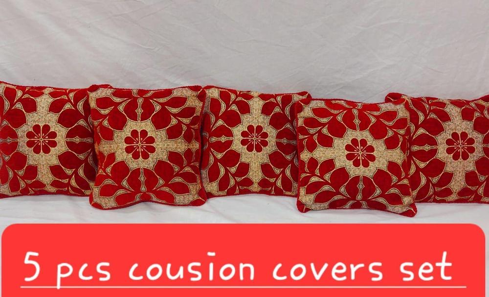 5 Pcs Red Gold Floral Velvet Cushion Covers Set
