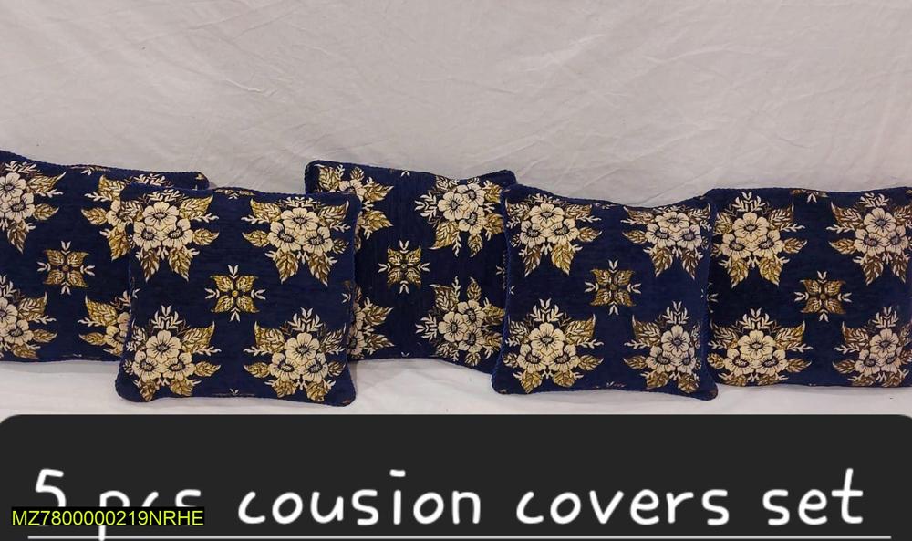 5 Pcs Velvet Jacquard Cushion Covers Navy Gold Floral