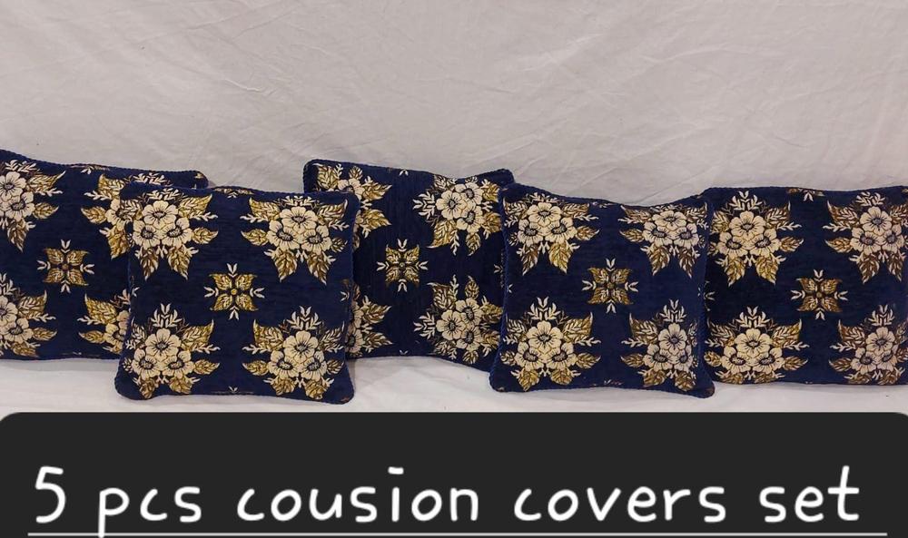 5 Pcs Velvet Jacquard Cushion Covers Navy Gold Floral