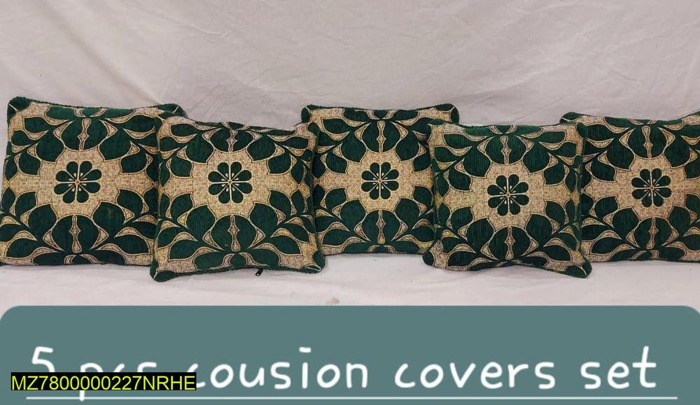 Velvet Jacquard Cushion Covers Set Green Gold Floral 16x16