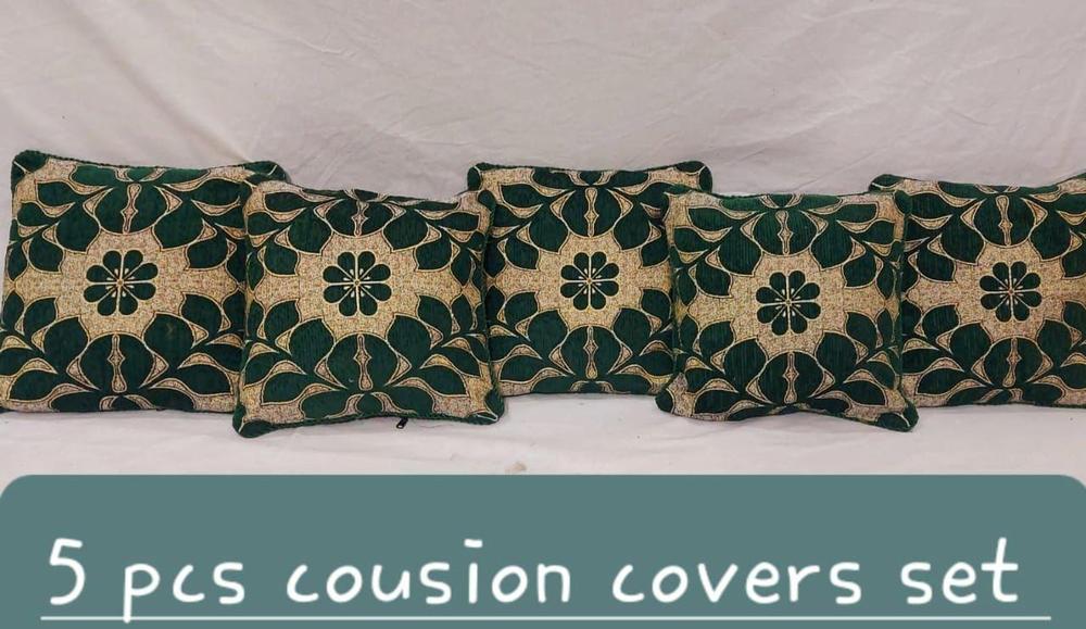 Velvet Jacquard Cushion Covers Set Green Gold Floral 16x16