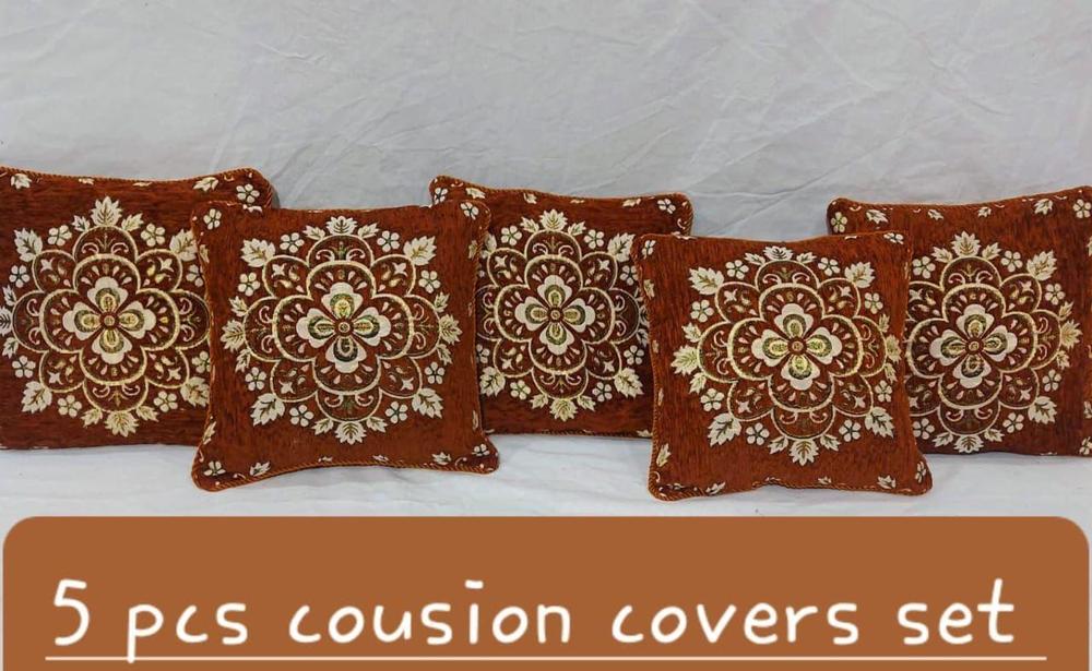 Velvet Jacquard Cushion Covers Set Rust Gold Floral 16x16
