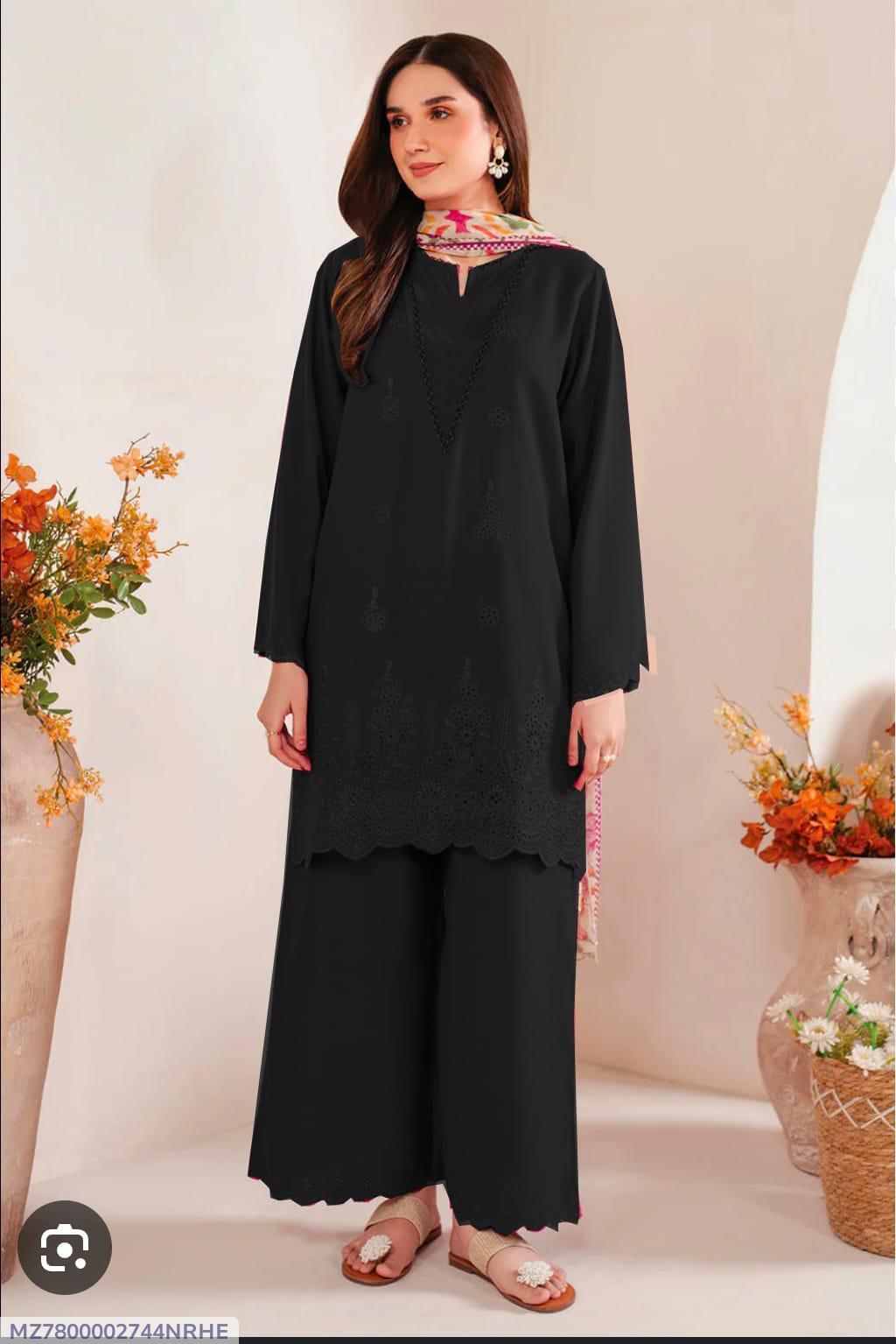 Black Chikankari Lawn Suit with Printed Dupatta for Women